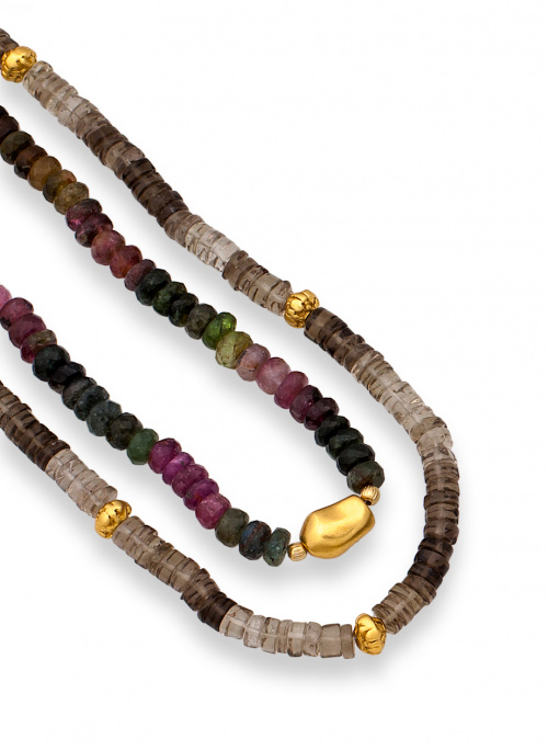 Gargantilla de cuarzo ahumado en degradé con entrepiezas y 