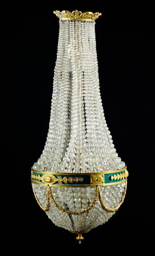 Lámpara de estilo imperio en cristal y bronce doradoFranc
