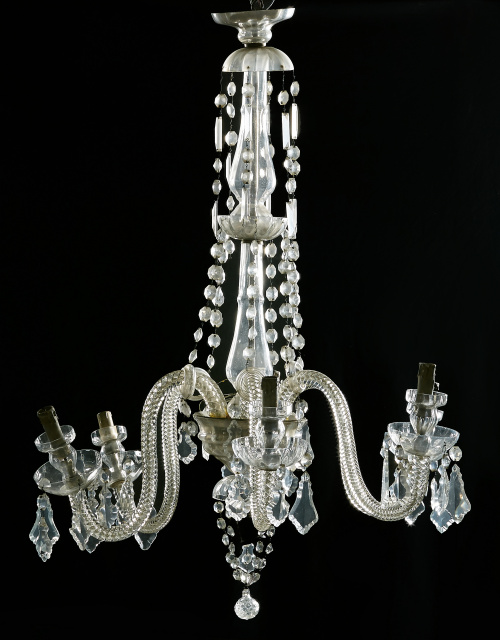 Lámpara de seis brazos de luz de cristal, pp. del S. XX.