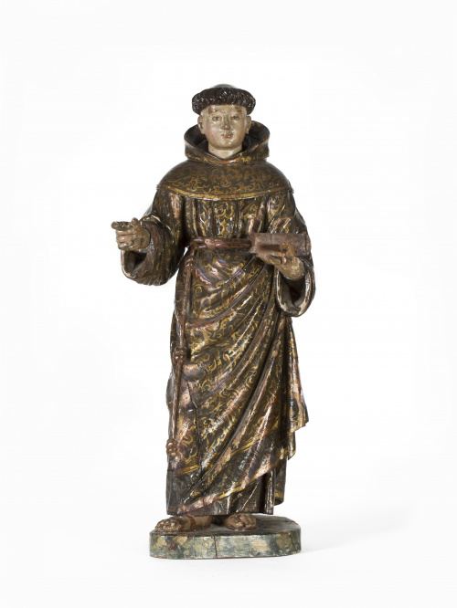 “San Antonio de Padua” Escultura en madera tallada, policro