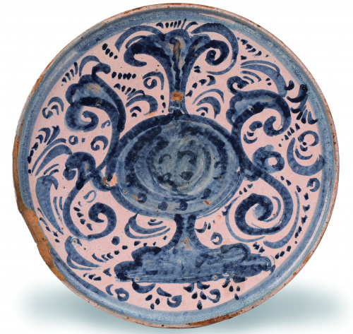 Salvilla de cerámica esmaltada en azul de cobalto, con un j