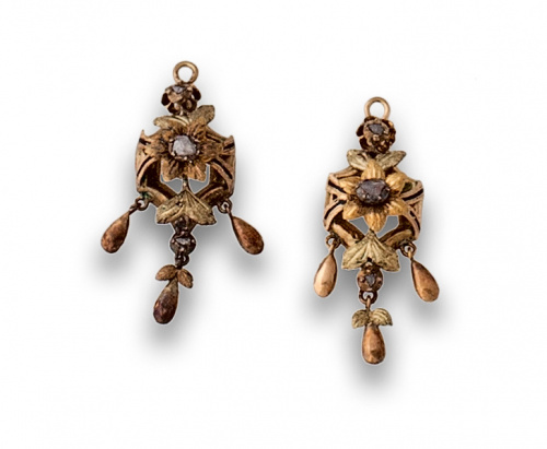 Pendientes s.XIX oro y esmalte con diamates.