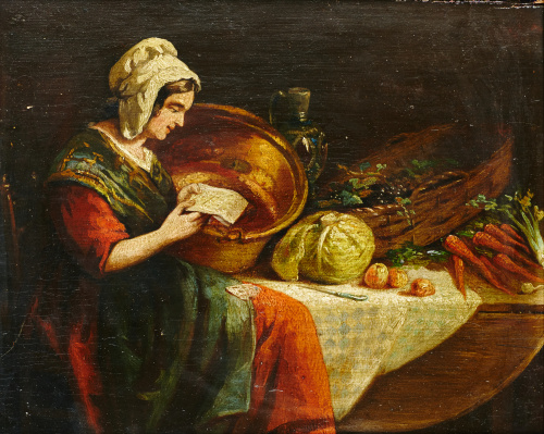 ESCUELA HOLANDESA, SIGLO XIXCocinera leyendo una carta.