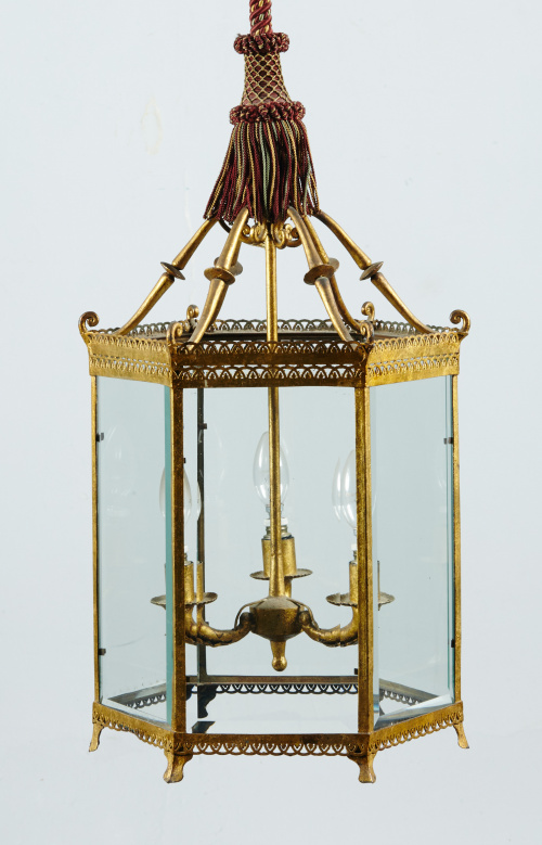 Farol hexagonal de bronce, años 40.