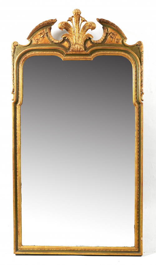 Espejo de estilo Jorge III de madera lacada de verde y dora