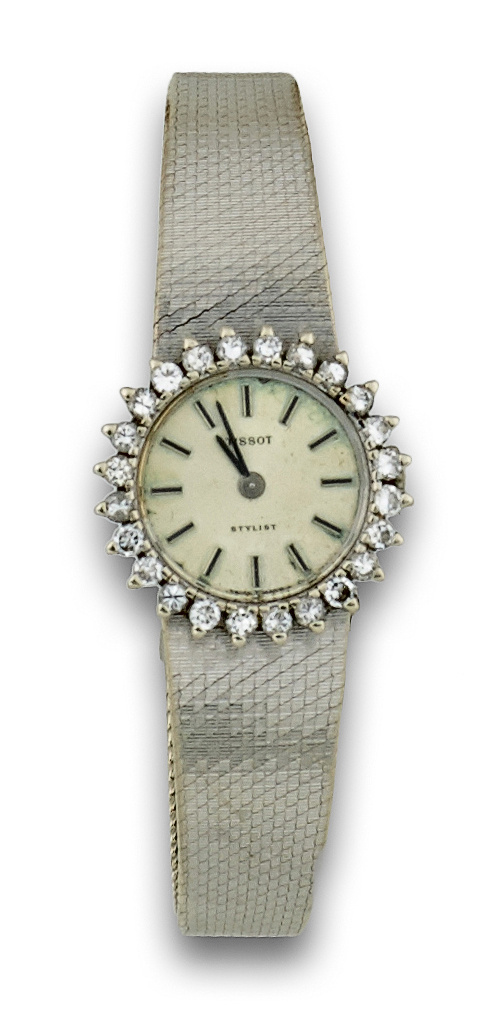 Reloj TISSOT años 60 en malla de oro blanco con orla de bri