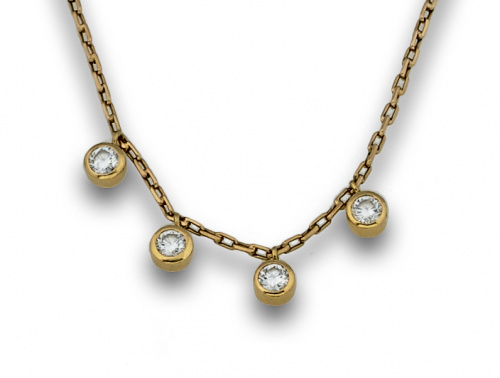 Cadena con 4 brillantes en chatones colgantes de 0,20 ctes 