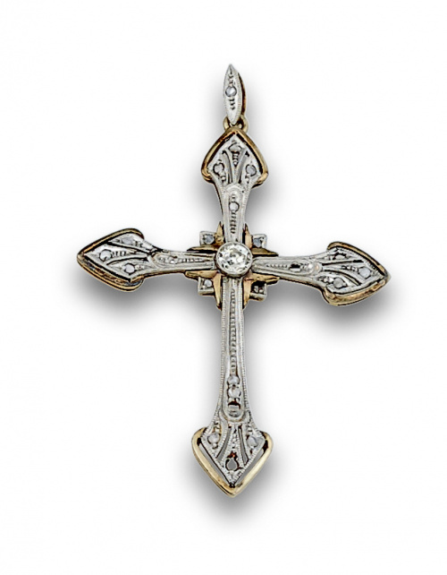 Cruz pps s XX con bte de 0,20 ctes aprox y diamantes en oro