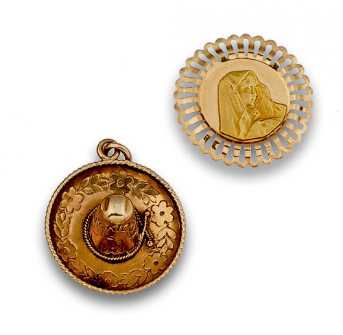 Lote colgante sombrero mexicano y medalla Virgen marco cala