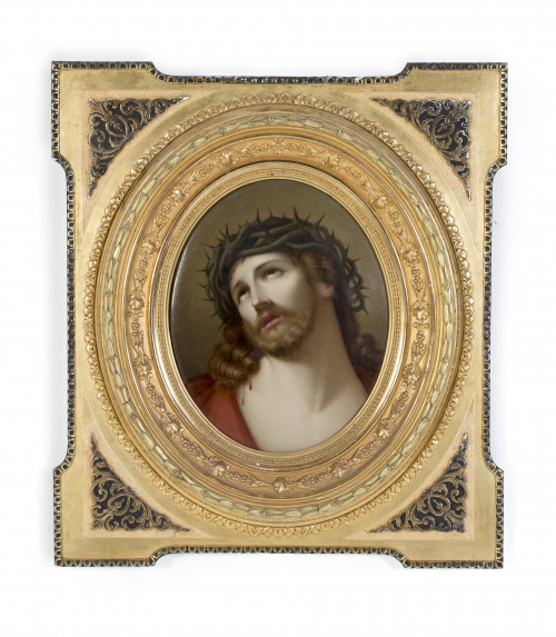 “Ecce Homo”, siguiendo a Guido Reni, placa oval en porcelan