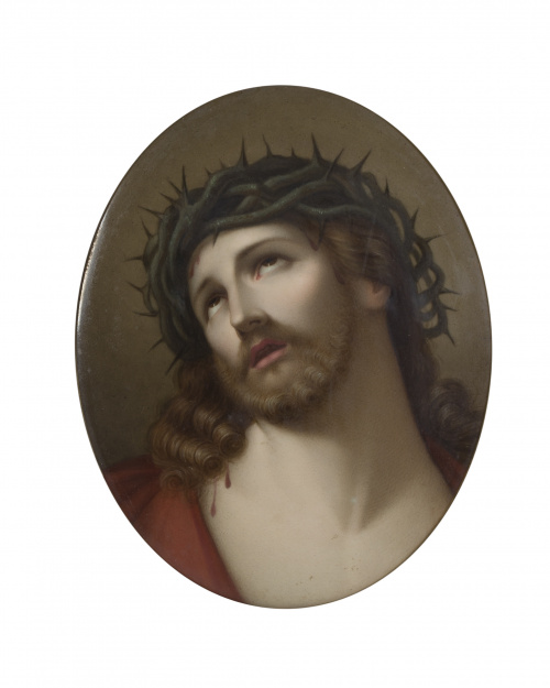 “Ecce Homo”, siguiendo a Guido Reni, placa oval en porcelan