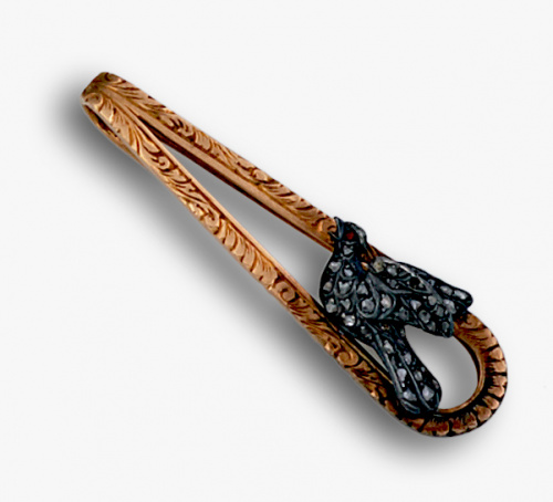 Pinza de corbata en oro rosa de 18K con pájaro de diamantes