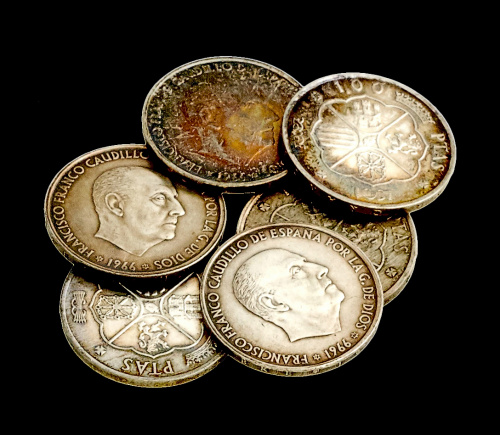 Lote de 6 monedas de 100 ptas de Franco en plata del año 19