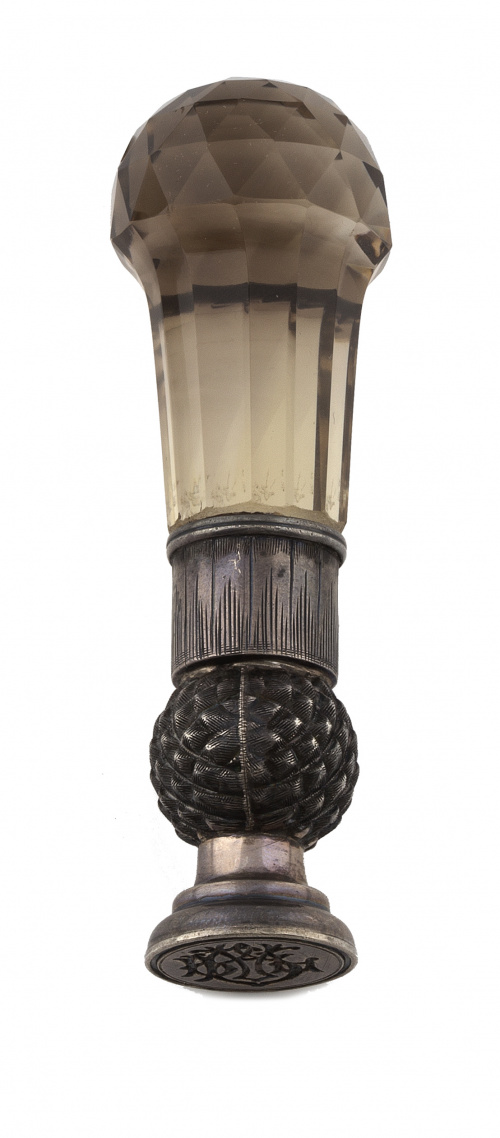 Sello para lacre Inglés punzonado s.XIX ; con mango en cuar