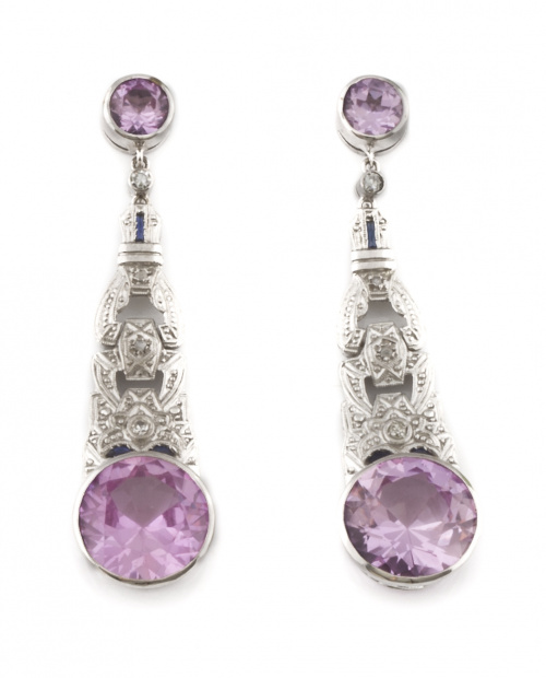 Pendientes largos de estilo Art-Decó con rosas de francia c