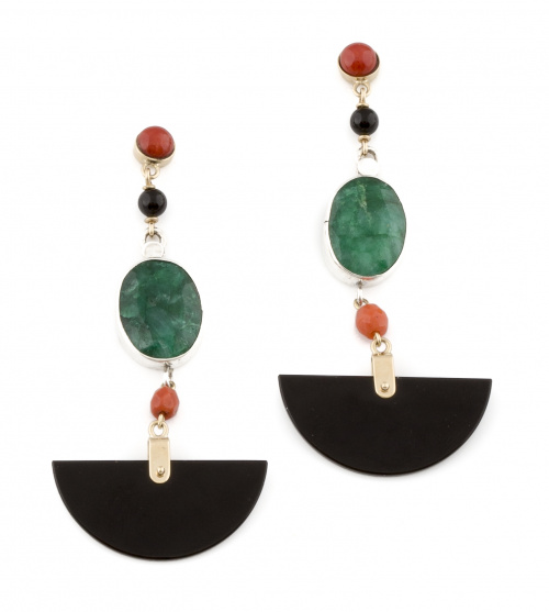 Pendientes largos de estilo Art- Decó con semicírculos de ó