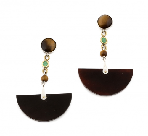 Pendientes largos con abanico de carey colgante de ojo de t