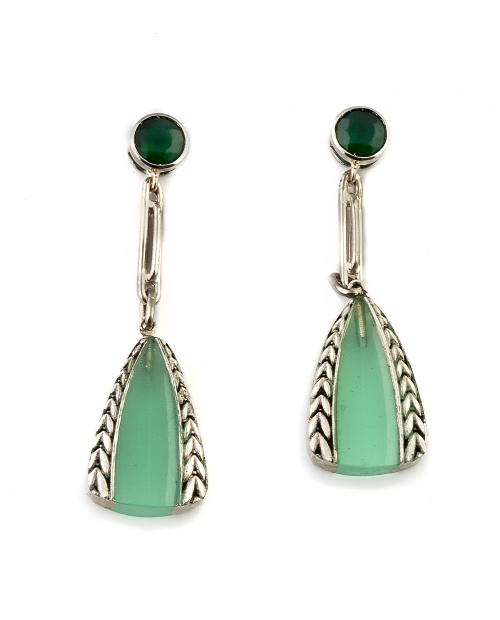 Pendientes estilo Art- Decó con crisoprasa circular de la q