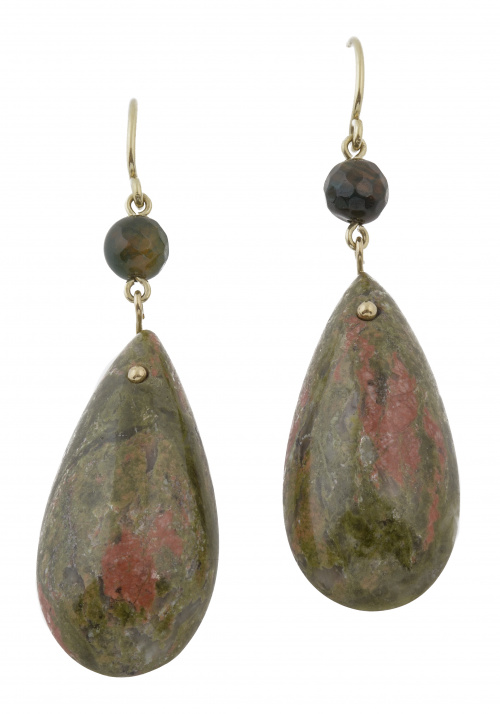 Pendientes largos con gota de jaspe y cuenta de ágata musgo