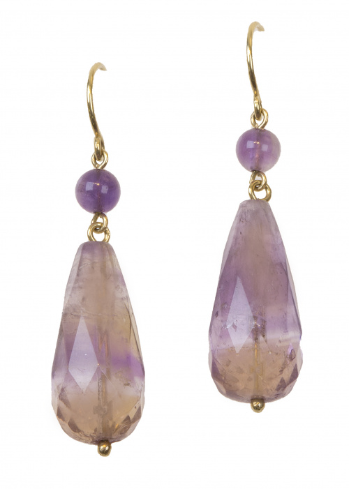 Pendientes largos con perillas facetadas de ametrinos que p