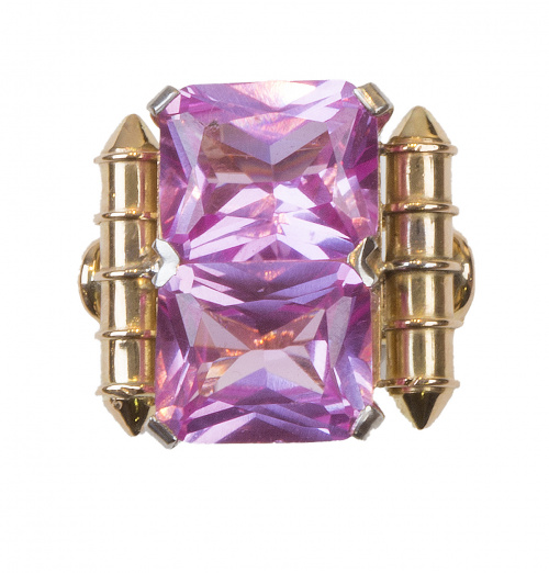 Sortija años 40 con dos rosas de Francia de talla rectangul