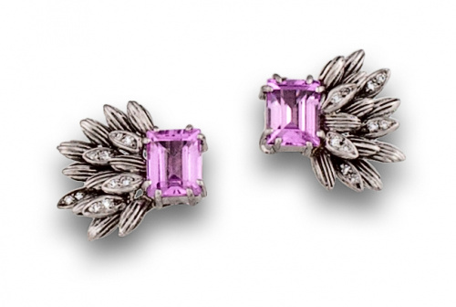 Pendientes años 50 con rosa de francia y abanico de brillan