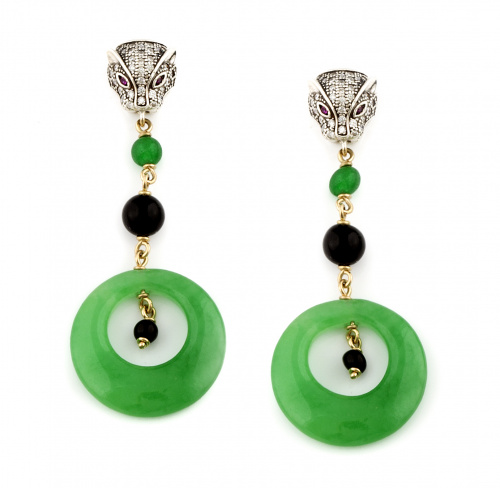 Pendientes largos estilo Art- Decó con cabeza de pantera de