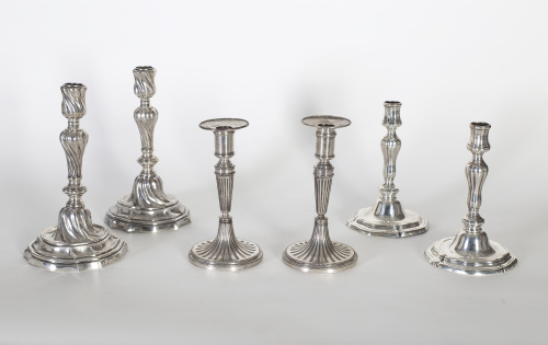 Pareja de candeleros de plata en su color.Madrid, 1797