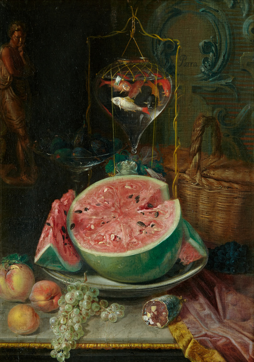 JOSÉ FELIPE PARRA (Valencia, 1824 - ?)Bodegón de sandía, p