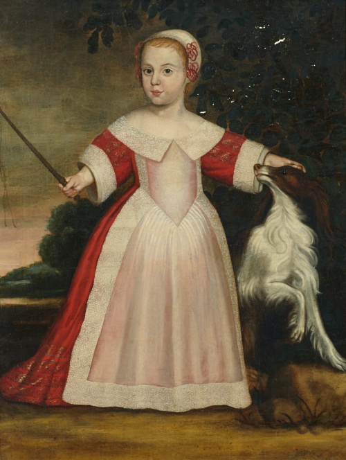 ESCUELA HOLANDESA, SIGLO XVIIRetrato de niña con perro.