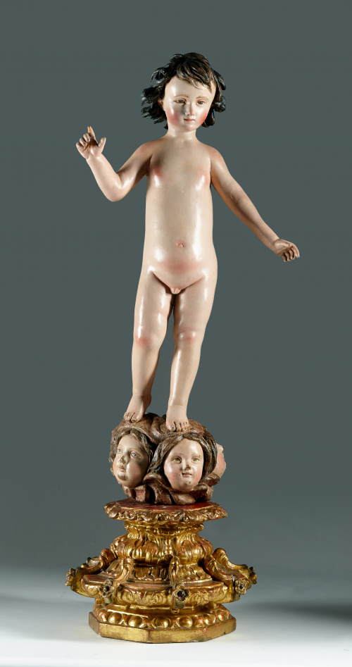 “Niño Jesús triunfante”Madera tallada, estucada, policroma