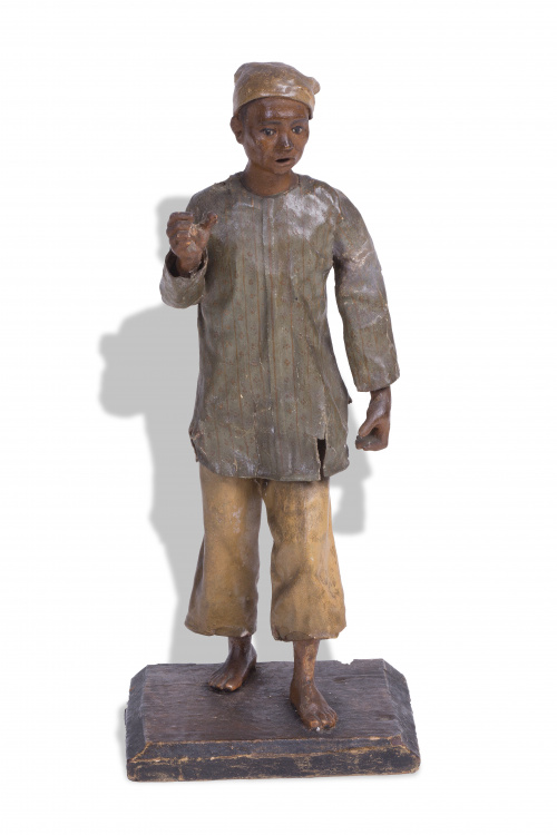 Vendedor en papier mâche policromado.Trabajo filipino?, S.