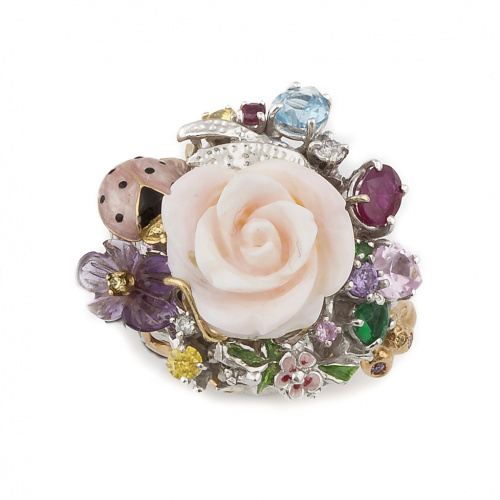 Sortija flor de la firma italiana SANTAGOSTINO, con rosa ce