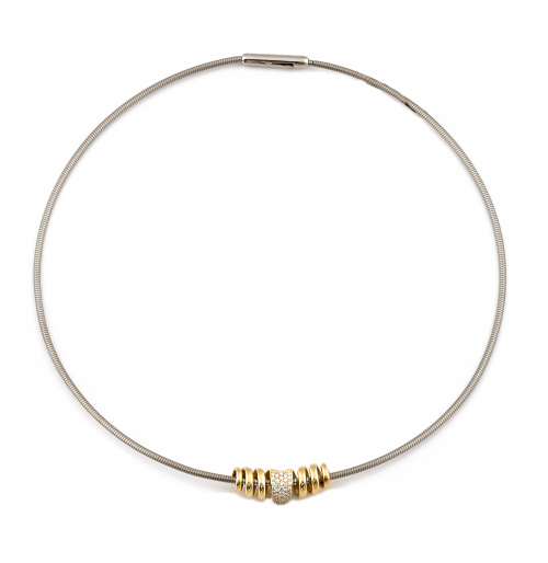 Collar con centro móvil de espiral con brillantes en oro am