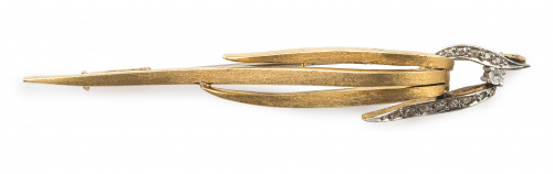 Broche años 50 bandas ondeadas de oro amarillo mate con bas