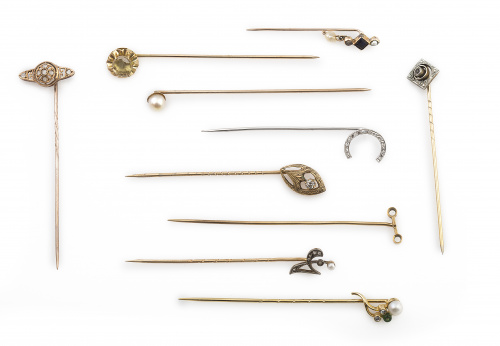 Lote de diez alfileres de corbata de pp. s.XX