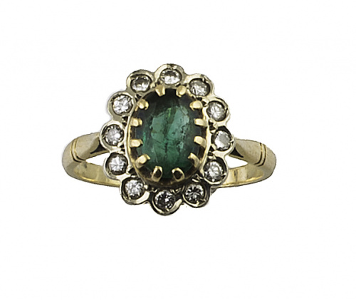 Sortija con esmeralda oval de 0,80 ct aprox orlada de brill