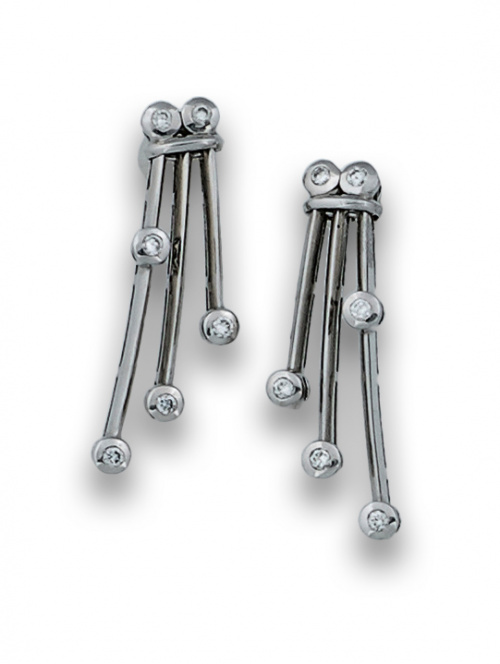 Pendientes largos con rayos de oro blanco de 18K con chaton