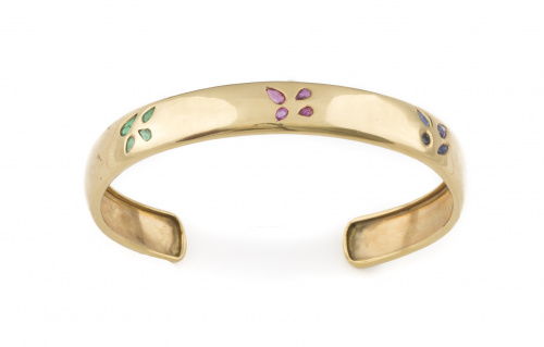 Pulsera rígida de media caña con perillas de zafiros,esmera