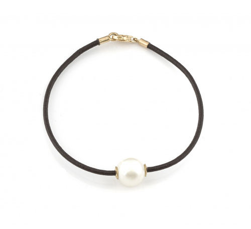 Pulsera con perla australianas de 11,5 mm en cordón de cuer
