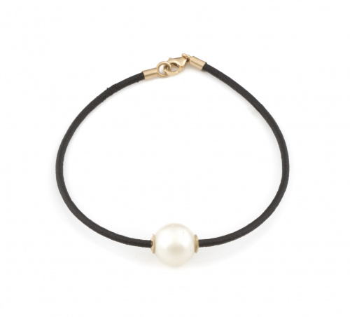 Pulsera con perla australianas de 11,5 mm en cordón de cuer