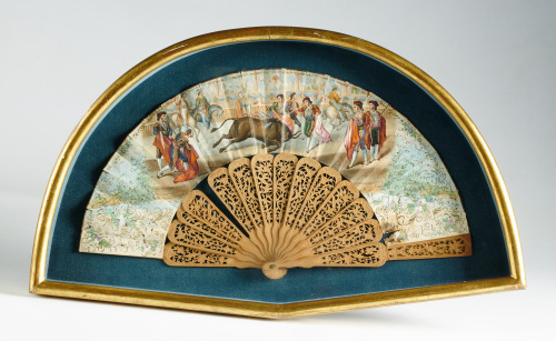 Abanico con país de papel pintado decorado con tema taurino