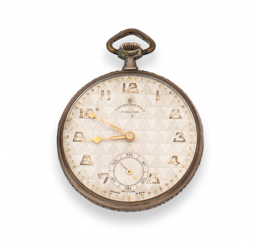Reloj Lepine cronómetro HALCON Art-Decó en metal plateado.