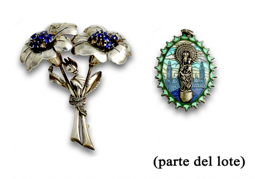 Lote de Broche flor de plata y cristal azul,dos colgantes(p