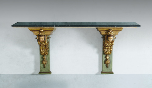 Consola de pared con mármol negro, realizada con dos ménsul