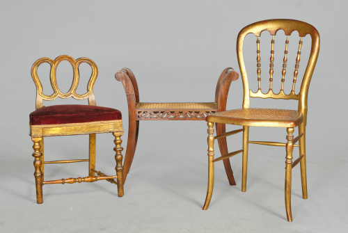 Silla de salón de baile en madera tallada y dorada, h. 1900.