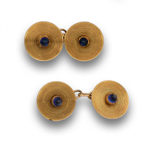 Gemelos dobles años 40 con círculos grabados y cabuchón de 