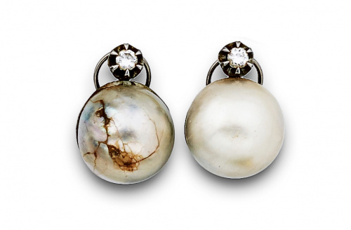 Pendientes con gran perla mabe y brillante de 0,20 ctes apr
