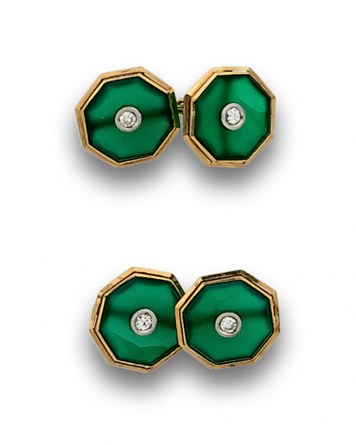 Gemelos dobles Art-Decó con brillantes chatón en el centro 