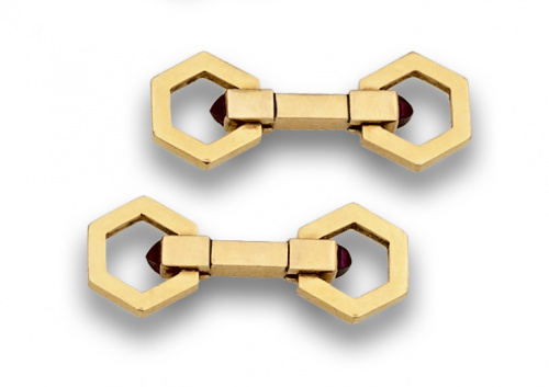 Gemelos dobles años 40 ,con  barra rematada en rubíes en am